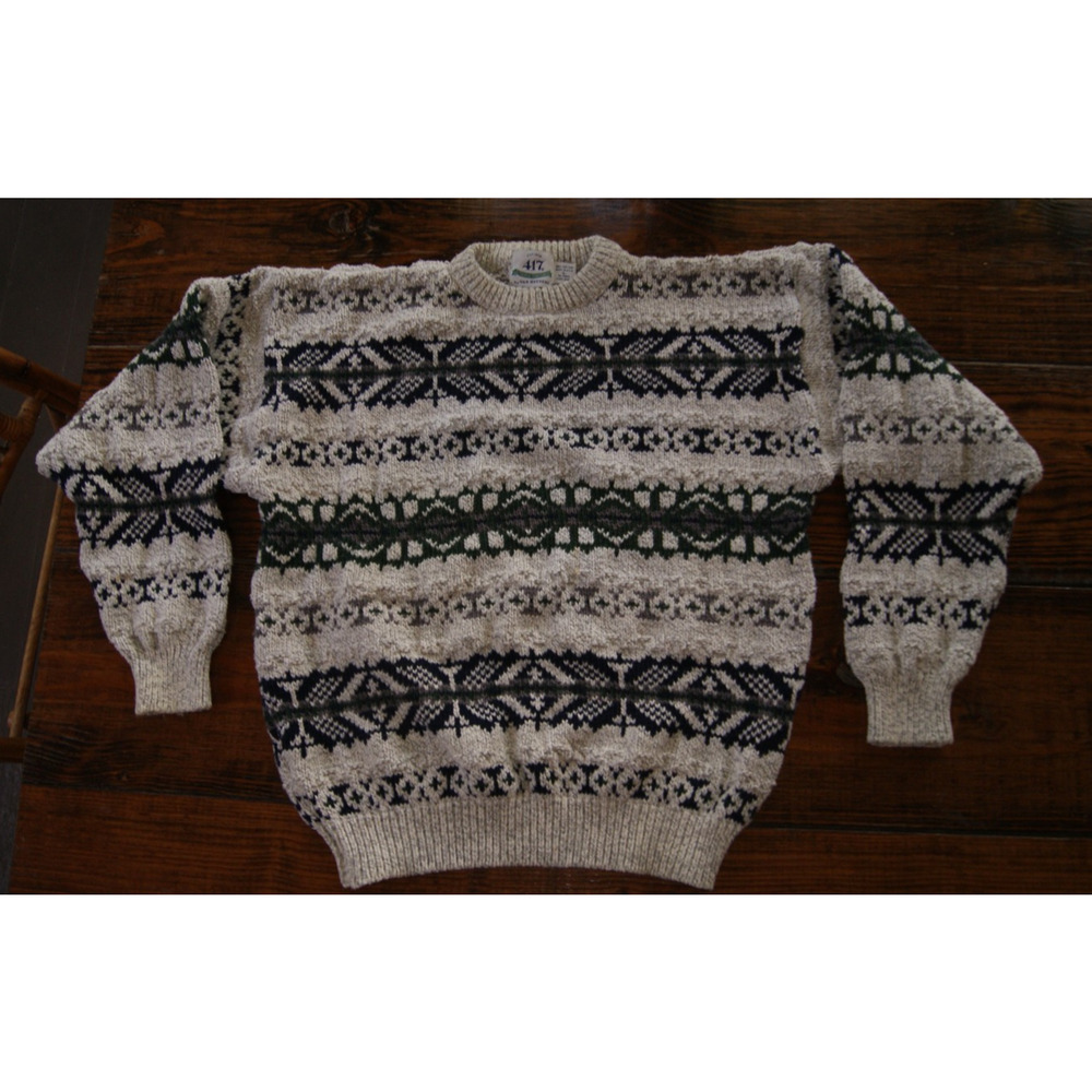 Vintage 90s Van Heusen 417 Men's Textured Sweater Gray Green Blue Mens L USA